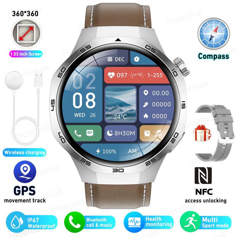 Smartwatch 2025 dla mężczyzn Huawei Kompas sportowy Na zewnątrz NFC Połączenie Bluetooth GPS Tętno Zdrowie Wodoodporny Smartwatch pogodowy: Różowy