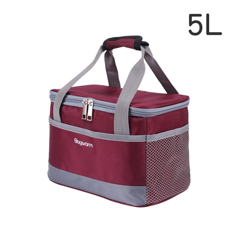 5L/8L Draagbare Oxford waterdichte koeltas picknick thermische geïsoleerde ice pack verse thermo voedsel cool wijn lunchbox bakken: 5L Wine red