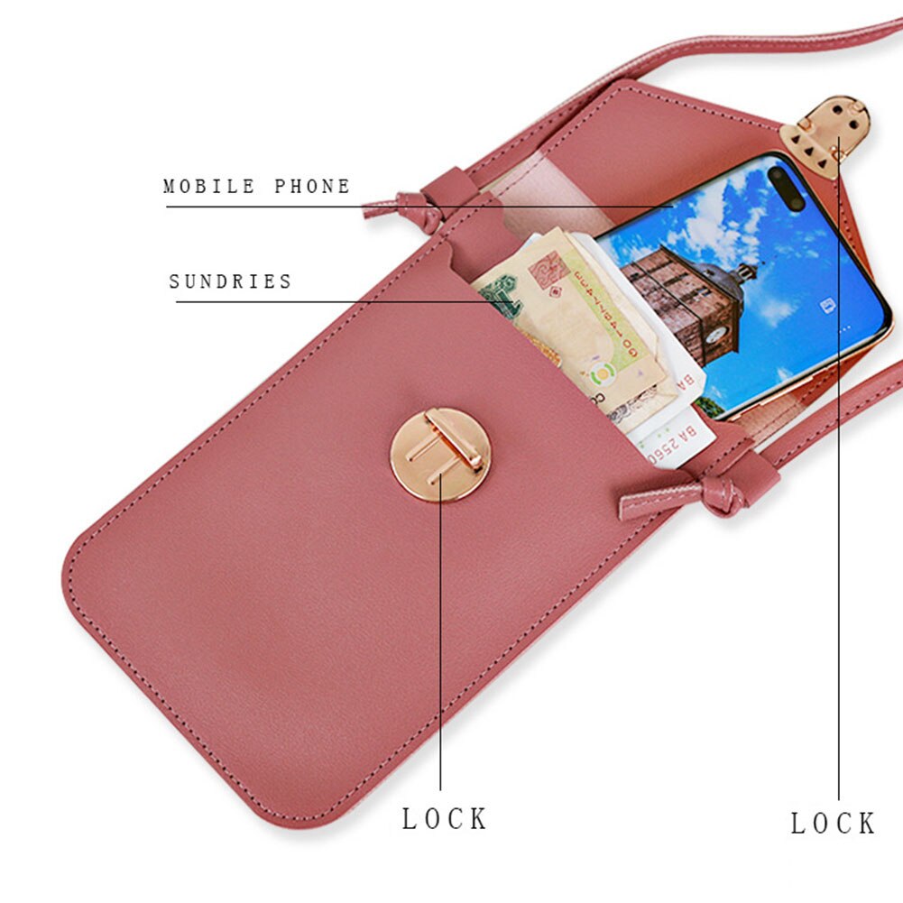 Vrouwen crossbody schoudertas met slotsluiting, transparante achterkant en telefoontas met touchscreen