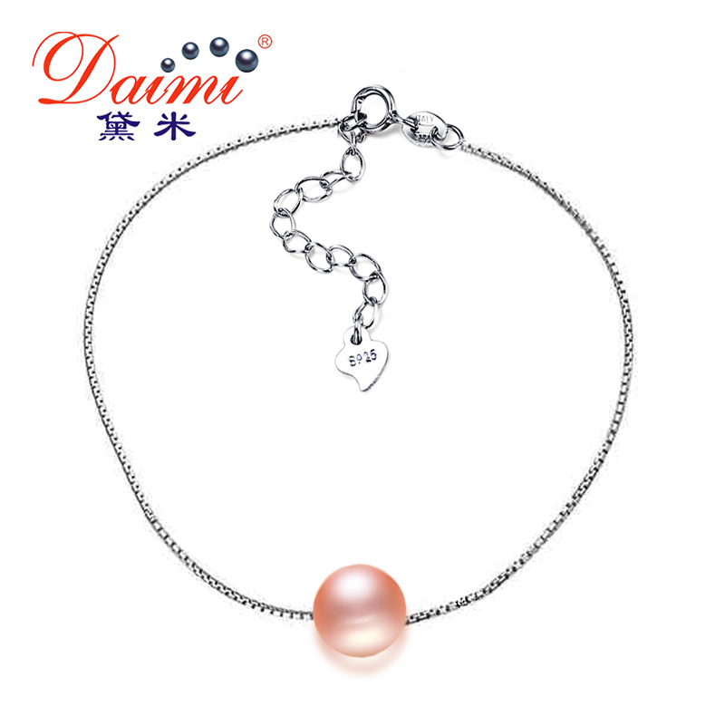 DAIMI Silber Perle Armband 7-7,5mm Runde Süßwasser Perle Armband Weiß/Rosa/Lila Armband Schmuck: Rosa