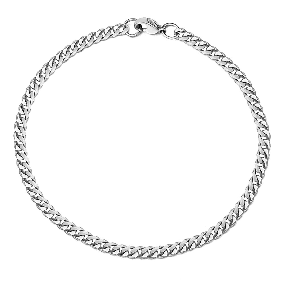 Bracelet de cheville 3/5/7mm pour femmes filles gourmette chaîne à maillons cubaine acier inoxydable femmes chaînes bijoux 10 pouces usage quotidien DKAM05: 3mm Silver KB214