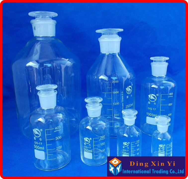 (2 pièces/lot) flacon de réactif en verre de 125 ml avec bouchon en verre rodé, flacon de réactif à bouche étroite de 125 ml, bouteille en verre Transparent