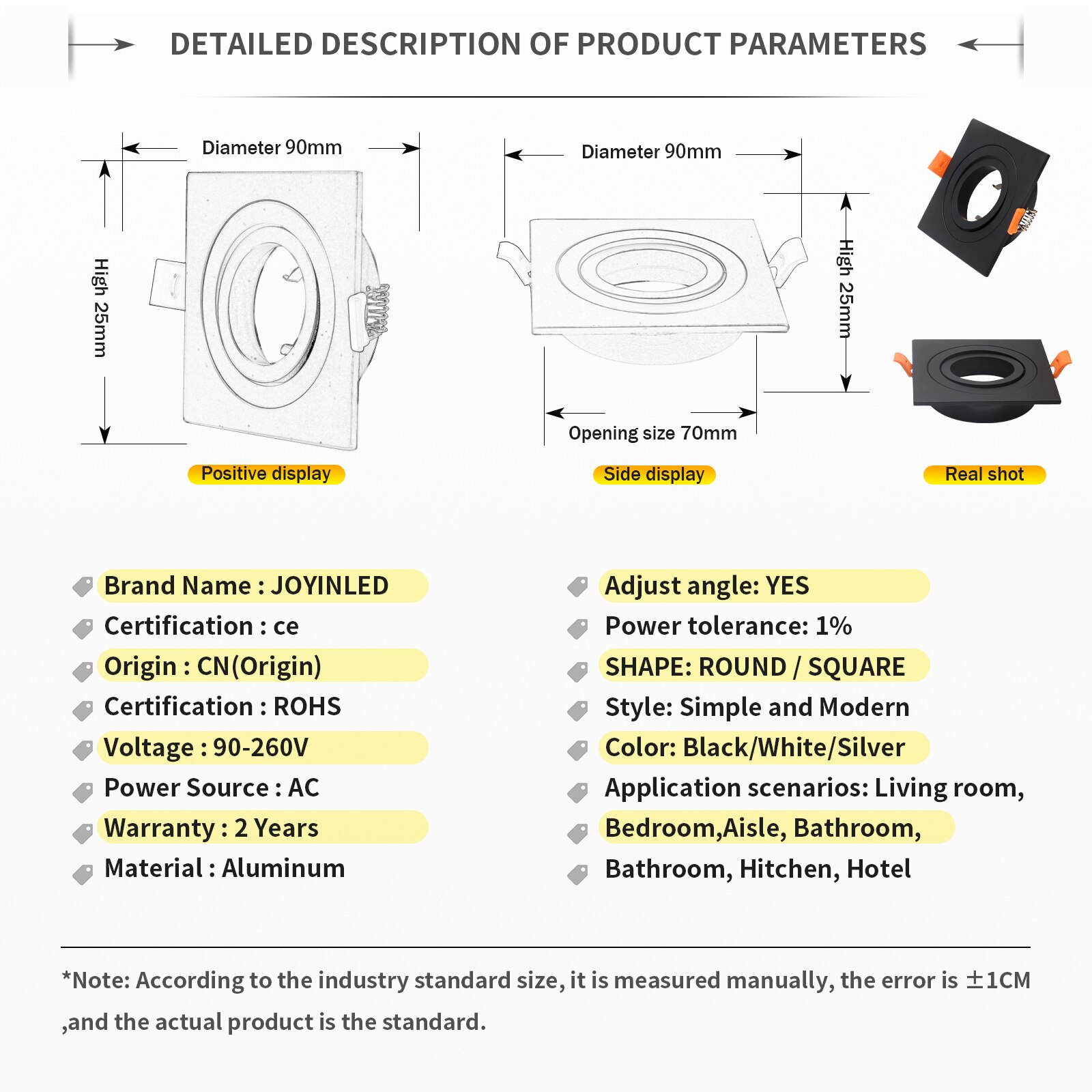 Round Square Recessed Light Spotlight LED Halogen MR16 GU10 Base Ceiling Spot Light White Black Silver Fixture Bulbs Fittings