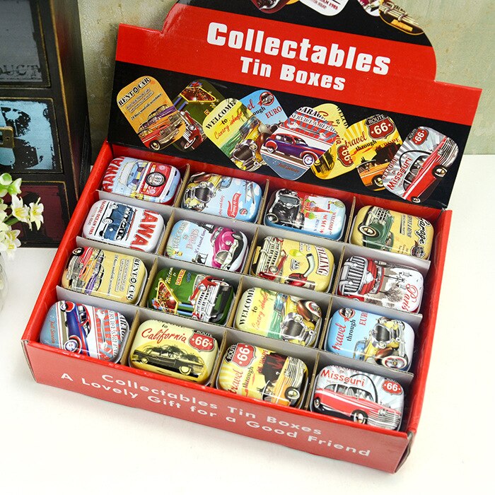 Free ship1 lot=32pc! Retro car series Mini cover Iron tin case / can/ metal pencil box / small Kit/candy storage box