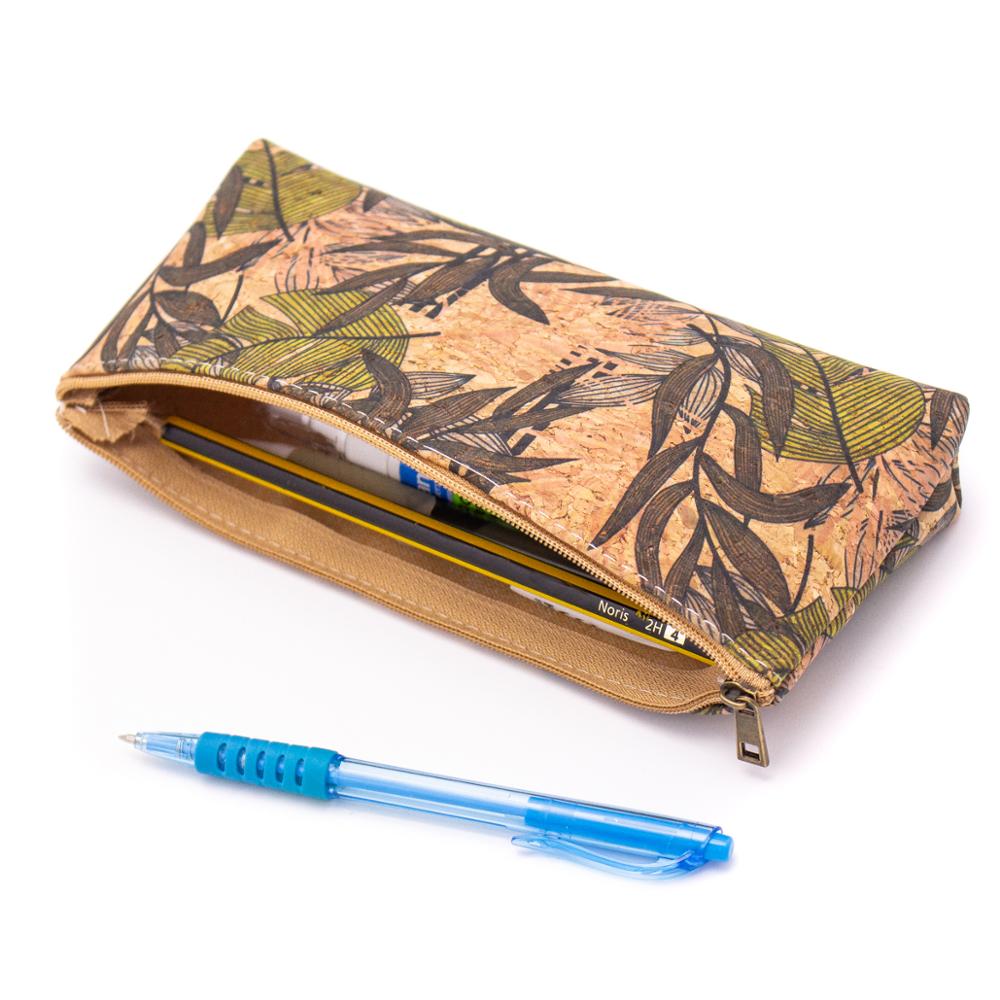 Zipper pouch Large pencil case natural cork pattern BAG-838