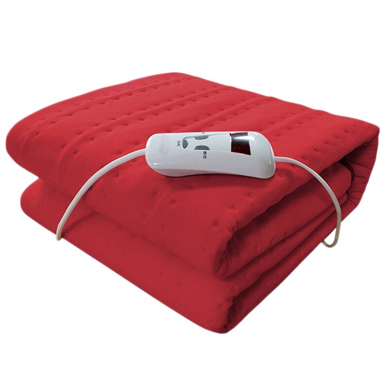 Plush Heating Electric Blanket With Automatic Switch-Off Blanket Timer Function 4Temperature Levels EU Plug: red
