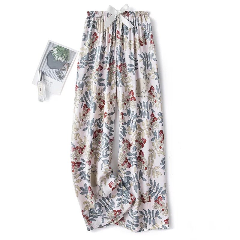 Women Summer Cotton Gauze Pants Japanese Style Simple Elastic Waist Casual Plus Size Home Pants Print Pattern Pyjama ouc194: 15