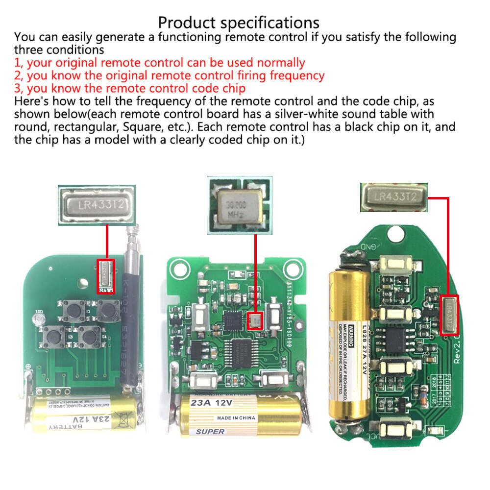 433Mhz Auto Afstandsbediening Copy Code Duplicator Sleutelhanger Draadloze RF 4 Kanaals Elektrische Klonen Afstandsbediening Deur Schakelaar