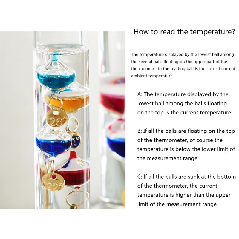 Multi-Farbige Kugeln Galilei Thermometer Schaukel Ball Temperatur Messgerät Dekor