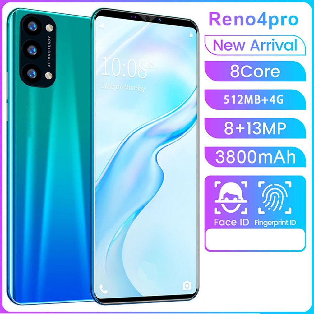 Reno 4 pro smartphone 5.8 inch smartphone 512m+4g 3d glazen achterkant high-definition camera aan de achterkant