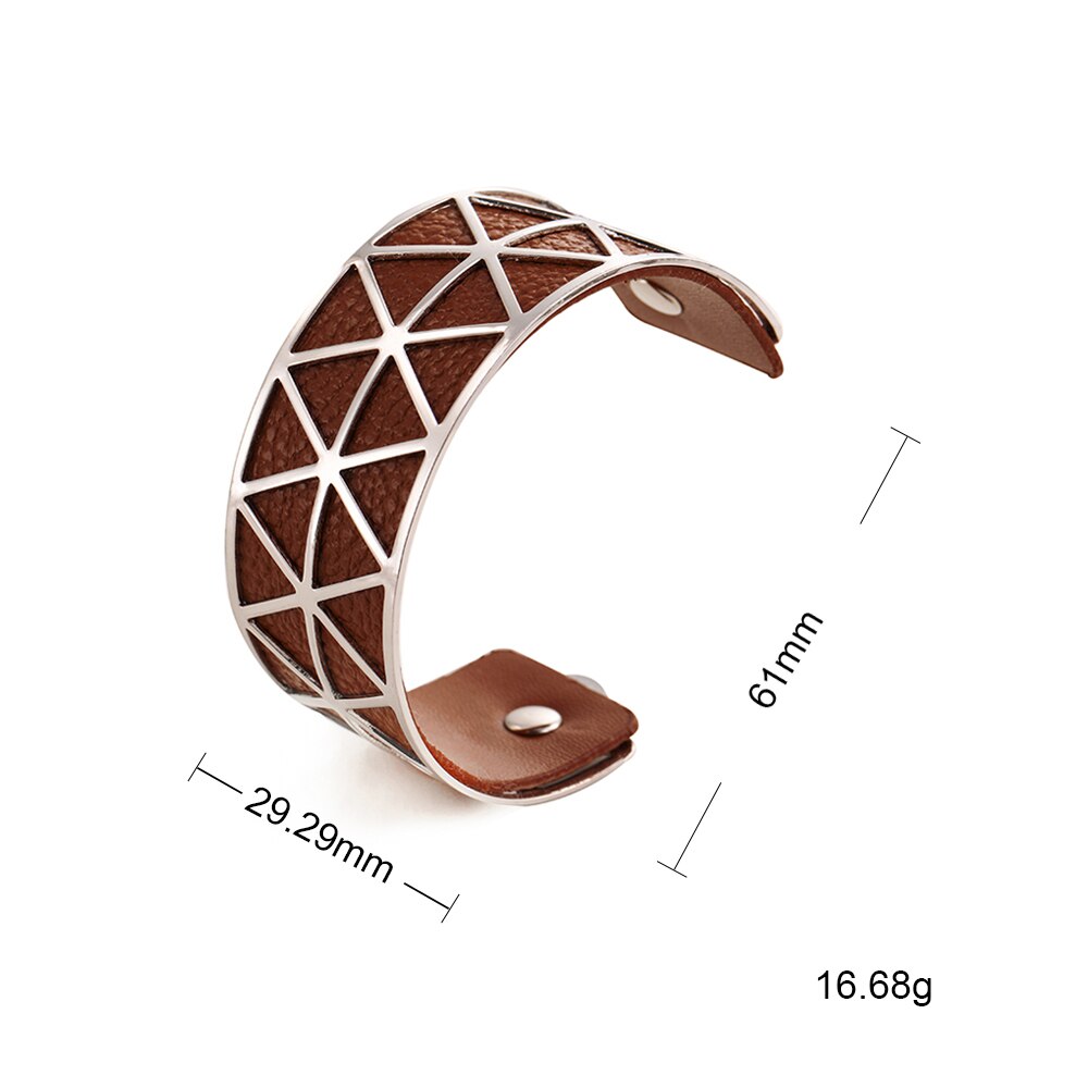 Teamer, pulsera hueca de cuero de PU, brazalete de Georgette, joyería india, Manchette para mujer , bisutería de muñeca para hombres: 5