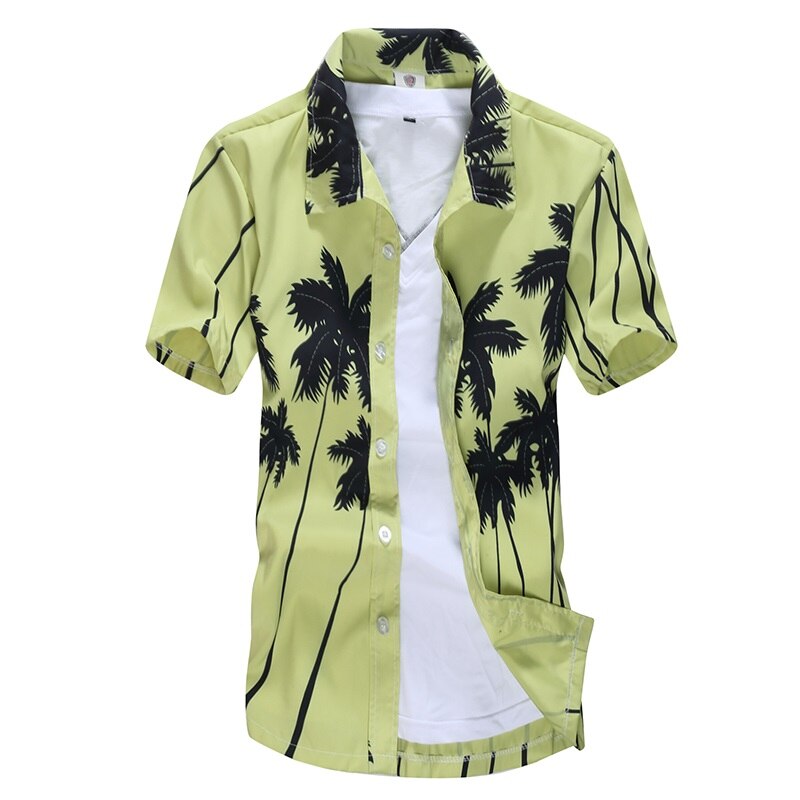 Camisa hawaiana informal de verano para hombre, camisas de playa estampadas de lujo, camisas de manga corta holgadas Hawaianas, Camisa Masculina de talla grande 5XL: YELLOW / L