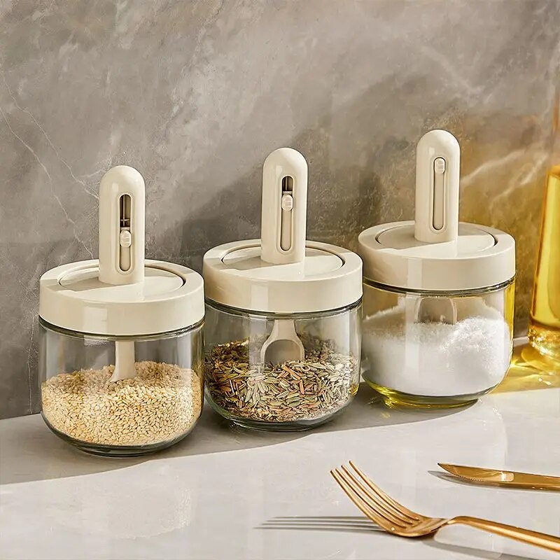 1pc Glas Gewürz Flasche Mit Teleskop Löffel Haushalt Küche Salz Lagerung Kasten Auslaufsicher und Feuchtigkeit-beweis