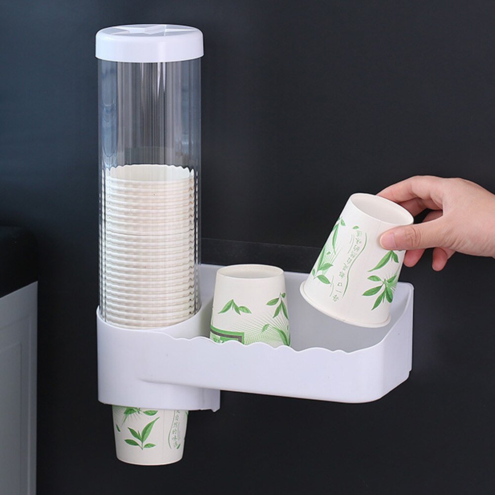 Disposable Cup Dispenser Home Office Automatic Organizer Wall Mounted Water Cooler Anti Dust Kitchen Space Saving ABS Hospital