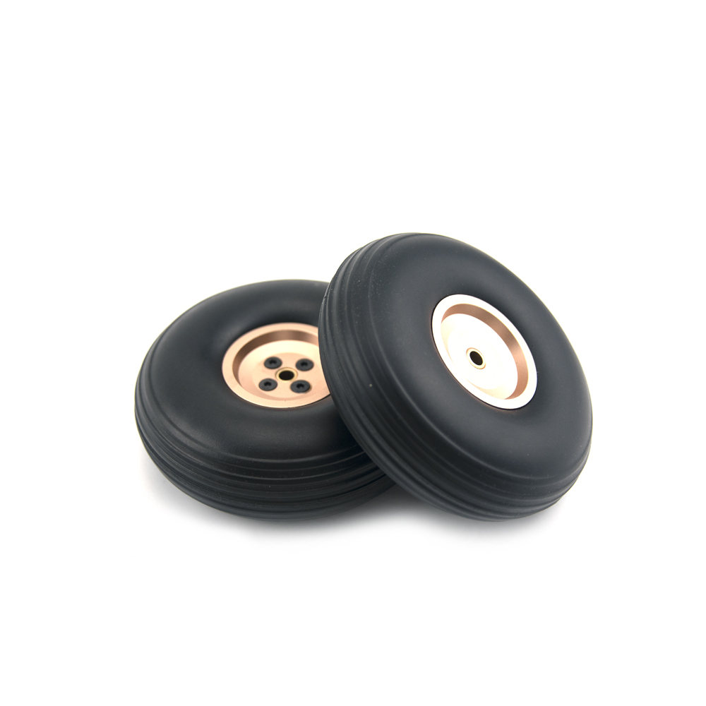 2PCS RC Airplane PU Wheels Tires With Aluminum Alloy Golden Hub 1inch to 5inch for Aircraft Model