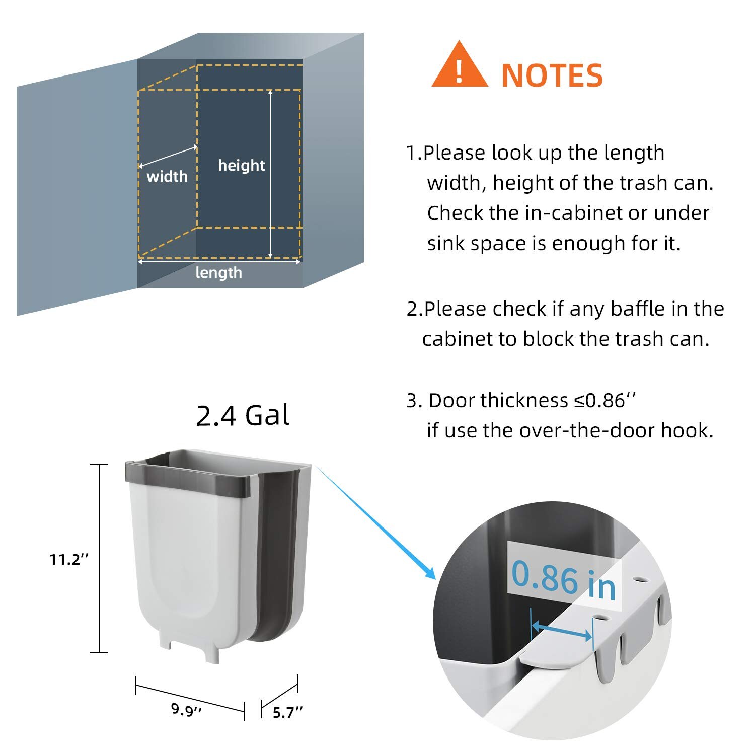 Collapsible Hanging Waste Bin, Kitchen Food Garbage Bucket, Under Countertop Sink Rubbish Accessories