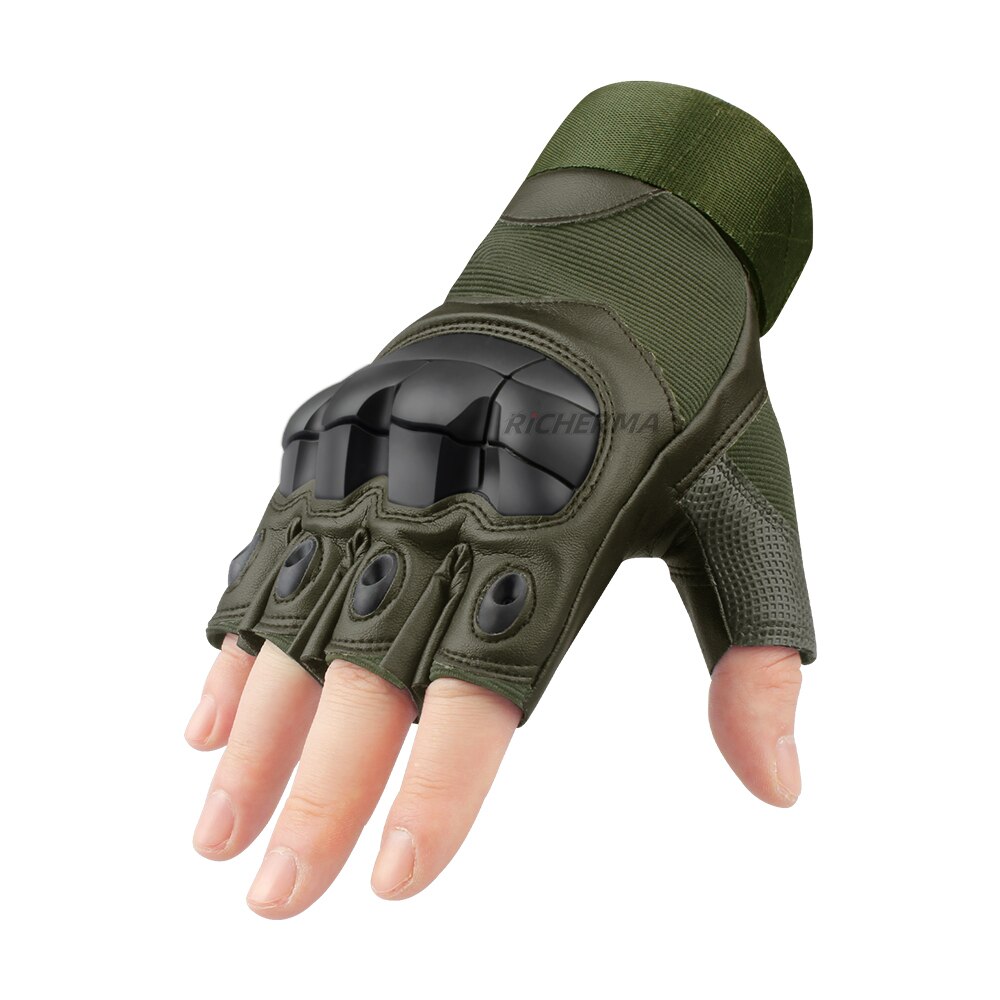 Touchscreen Leather Motorcycle Gloves Full Finger Hard Knuckle Winter Summer Motocross Motorbike Gloves Moto Biker Riding Gloves: Fingerless - Green / L