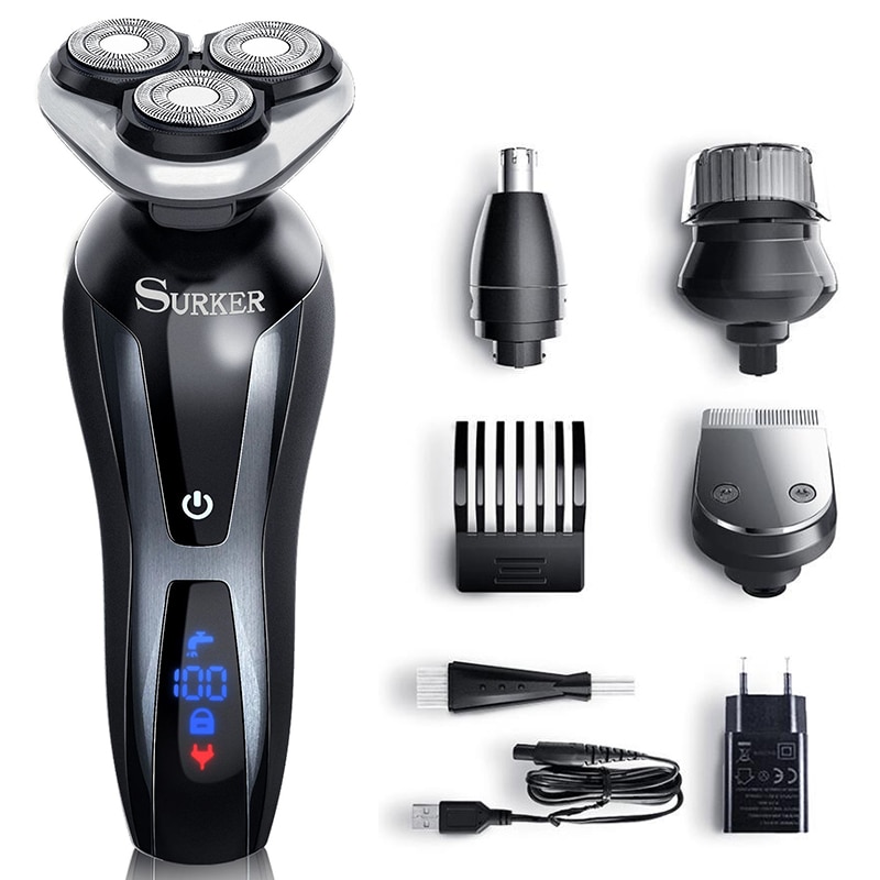 Surker Rscx9588-04 Men'S 4D Afeitadora eléctrica 4 en 1 recortadora de barba afeitadora recargable para hombres máquina de afeitar cuidado facial eléctrica S