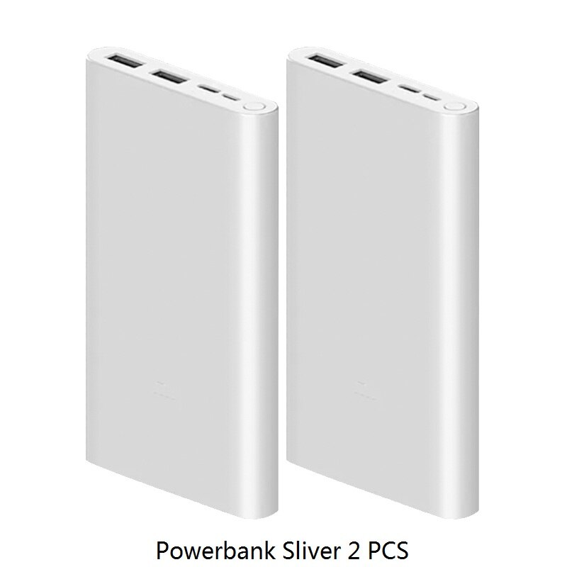 10000mAh Xiaomi Mi Power Bank 3 External Battery Bank 18W Quick Charge Powerbank 10000 with USB Type C for Mobile Phone: PB 3 Silver 2pcs