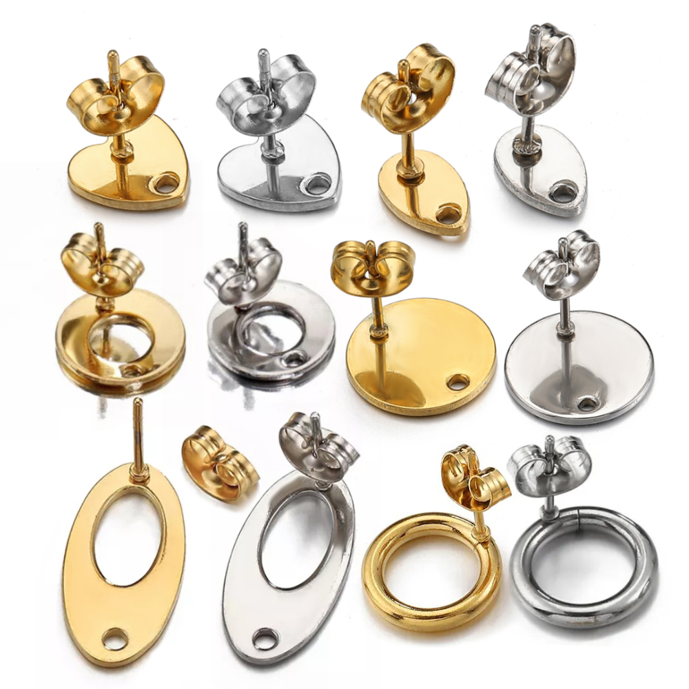 10 pezzi di orecchini a bottone in acciaio inossidabile con superficie liscia, base per orecchini pendenti con foro per ciondolo, creazione di gioielli fai da te, accessori