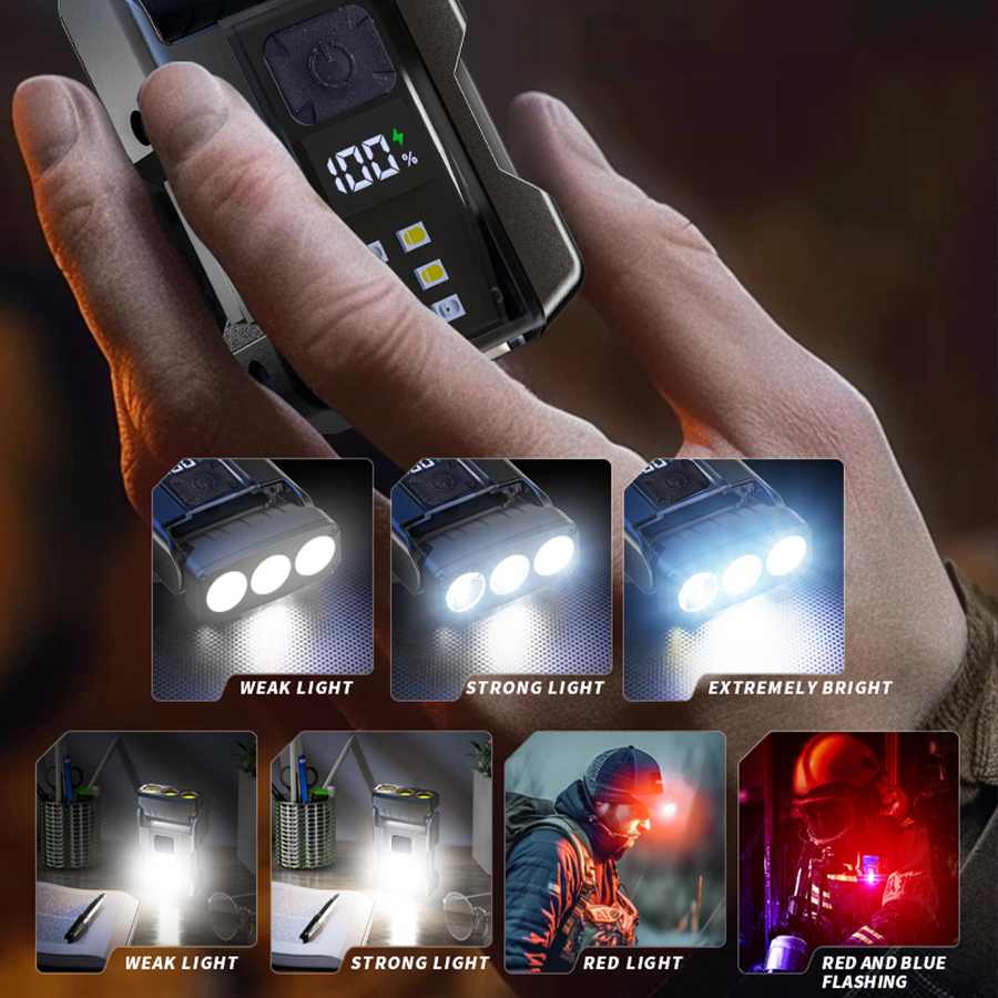 Mini lampe de poche LED rechargeable par USB - Torche super brillante portable avec aimant arrière, lumière de secours COB latérale et lanterne de camping