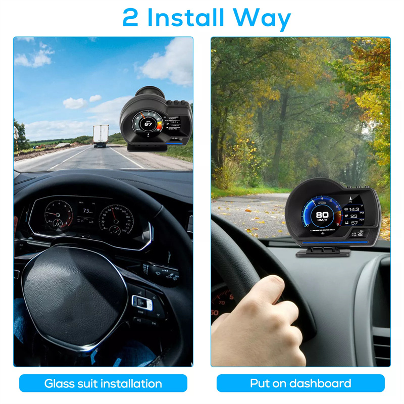 Universal obd2 & gps sistemas duplos medidor velocímetro head up display muti-função medidor de temperatura da água turbo acessórios do carro hud p6