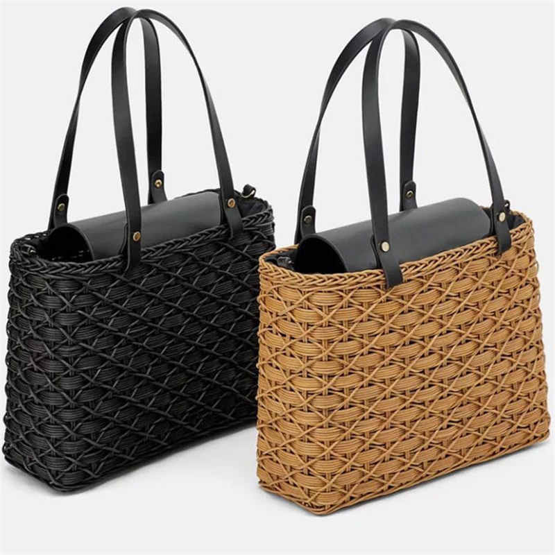 sac en paille de chameau noir sac à bandoulière en rotin naturel sacs à main de plage tissage sac à bandoulière fait main