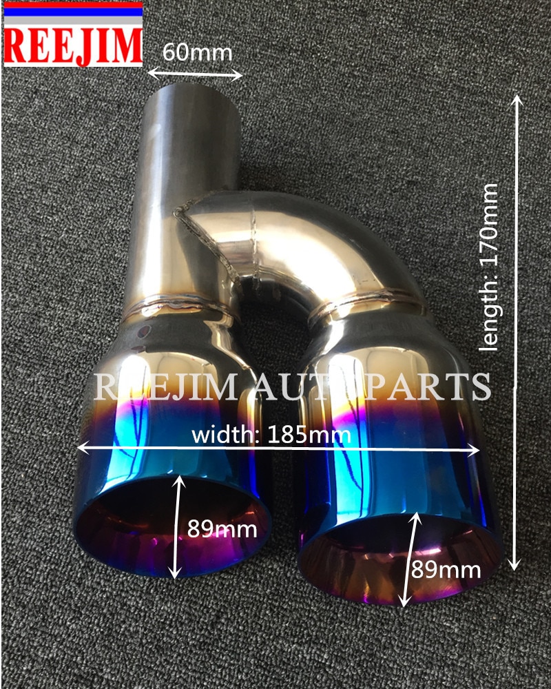 Blue Burnt Dual Universal Exhaust Pipe Tip muffler tip Polished Stainless 60mm In 89mm Out