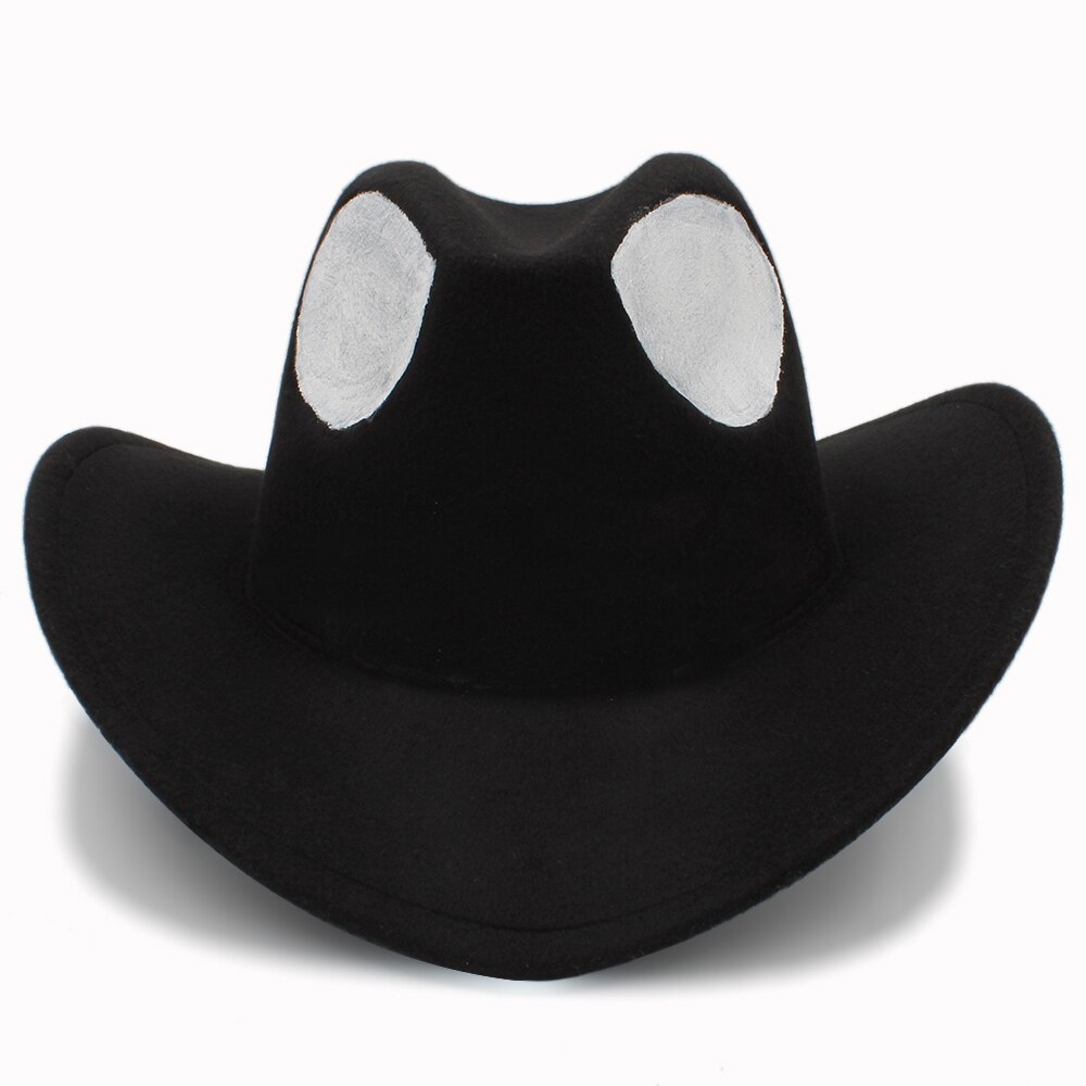100% Hand Painted Women Wool Hollow Western Cowboy Hat Roll-up Brim Black Alien Sombrero Hombre Fedora Cap Size 56-58cm: Default Title