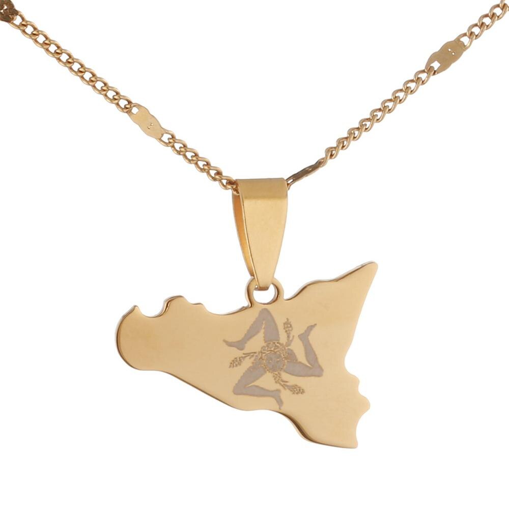 Roestvrij Staal Zilveren Kleur Kaart Van Sicilia Ketting Hangers Sicilia Charm Vrouwen Sieraden: Goud-kleur