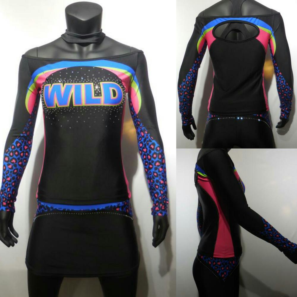 Black Color Cheap Price Full Length Rhinestone Cheerleading Uniform Set