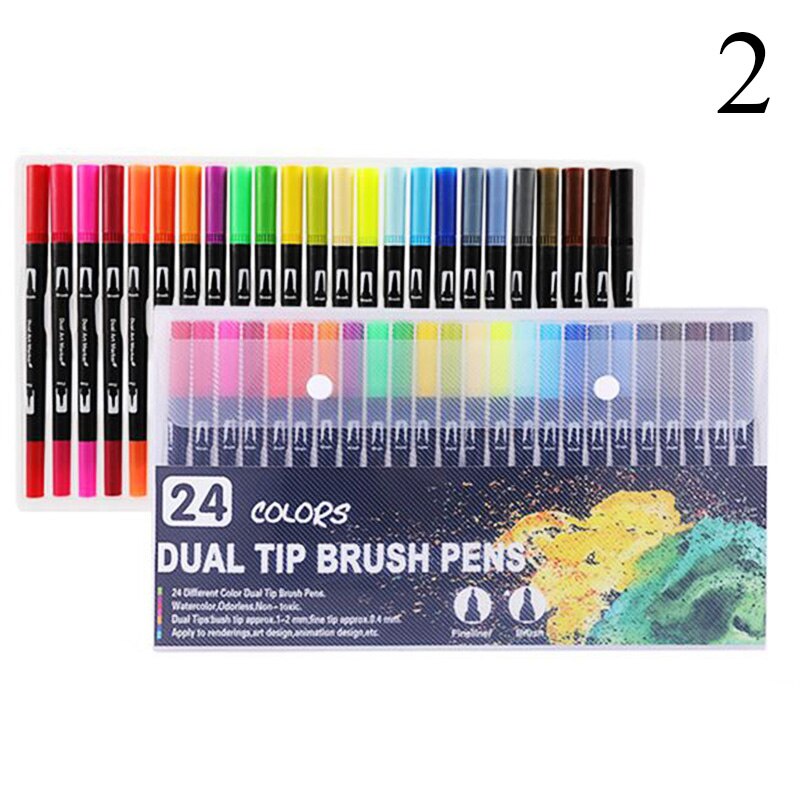 FineLiner – stylos marqueurs d'art à double pointe, 12/48/72/100/120 couleurs, pour dessin, peinture, calligraphie, fournitures d'art: 24 Colors Black