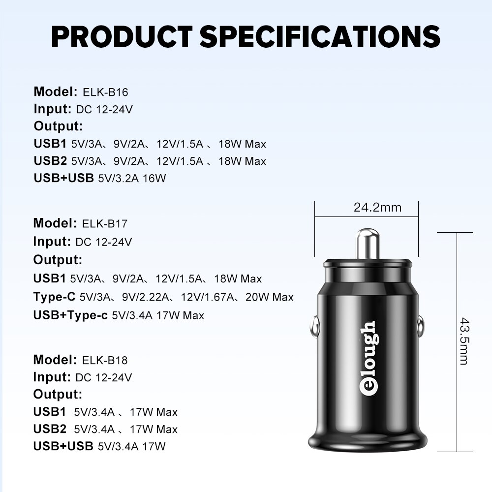 Ładowarka samochodowa Elough typ C PD 20W QC3.0 szybkie ładowanie dla Huawei Samsung Xiaomi Iphone 12 11 13 Pro szybka ładowarka samochodowa USB Iphone