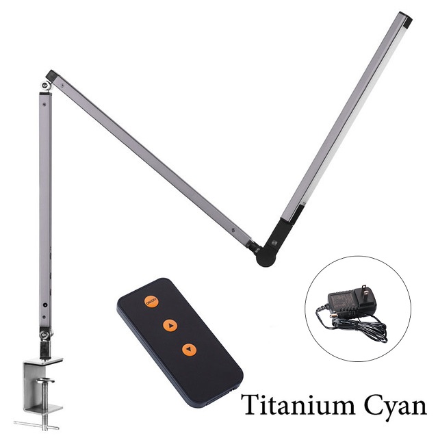 Nouvelle lampe de bureau LED, architecte 8W hautement lampe de Table de bureau balançoire en métal Long bras réglable agrafe sur éclairage de Table luminosité de 3 niveaux: Titanium Cyan / EU Plug