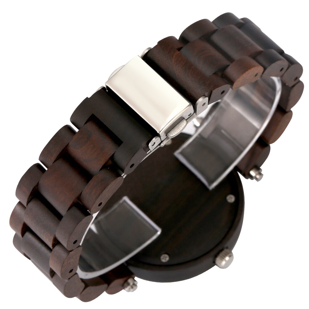 Relojes sencillos de madera para Mujer, Reloj de pulsera de cuarzo con esfera negra brillante, pulsera de madera completa, caja de ,