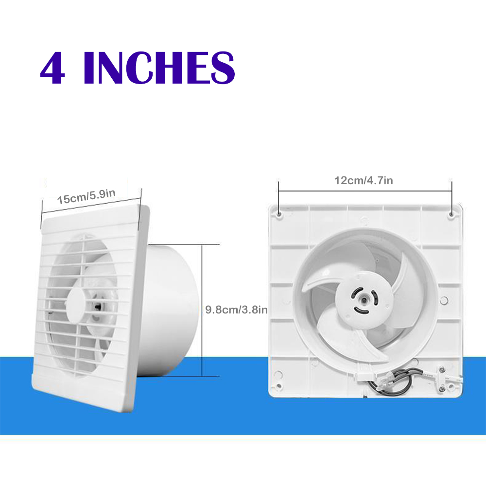 220V 4" Electric Exhaust Fan Wall Mounted Vent Fan Silence Ventilating Strong Exhaust Extractor Fan for Bathroom Toilet Kitchen: Default Title