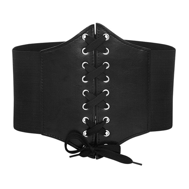 PU Leather High Waist Belt Super Wide Tied Waspie Belt for Dress Elastic Lace-up Cinch Women Corset Belt: black