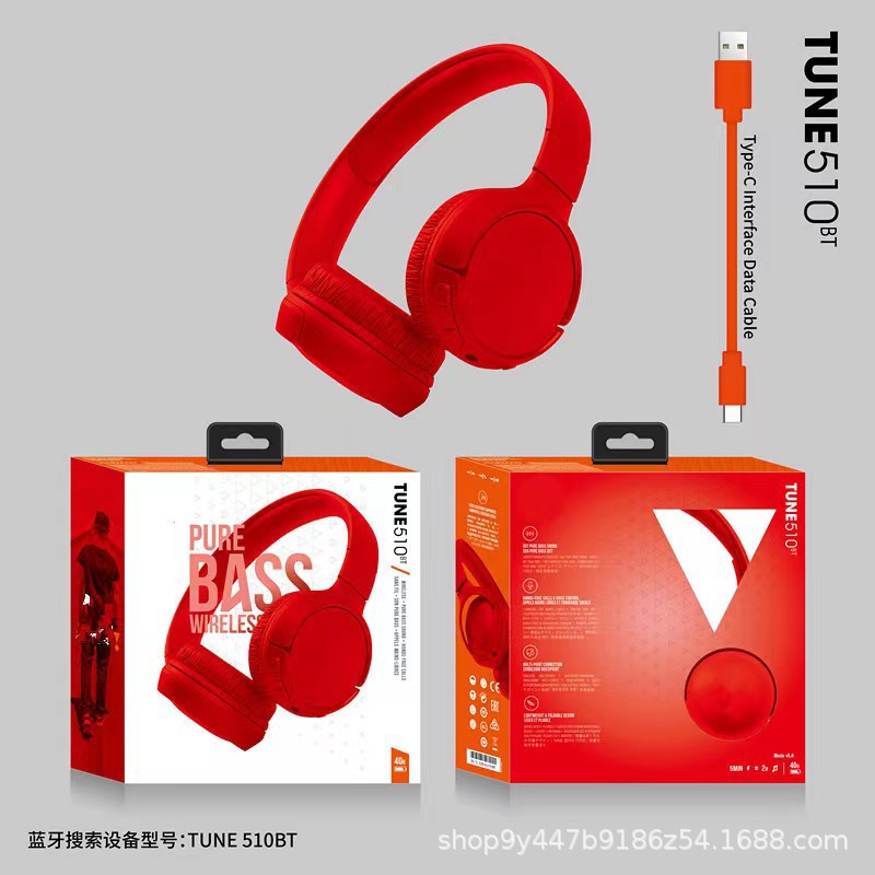 TUNE510BT Headset Bluetooth-hoofdtelefoon Stereo externe muziek Sport Bluetooth-headset: Rood