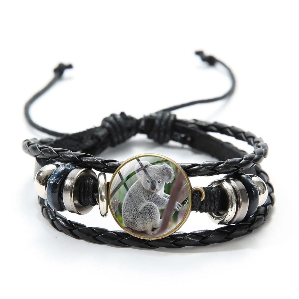 Nette Koala Baby Armband Wertvolle Tier Glas Dome Fotos Multilayer Leder Armbänder Gewebt Armband für Kinder: Style 3
