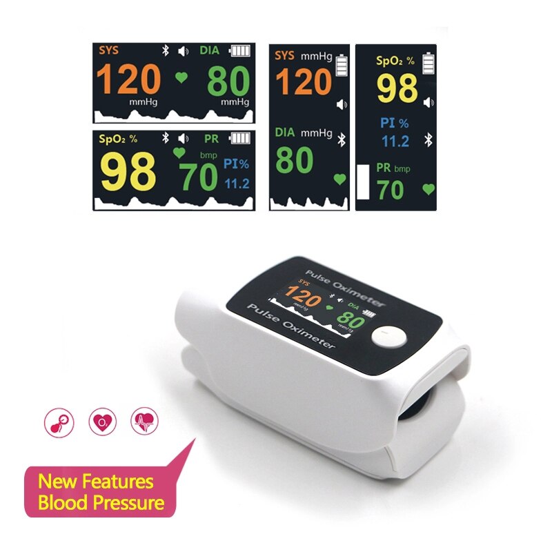 Vingertop Pulsoxymeter Met Bloeddrukmeter Zuurstofverzadigingsbereik Monitor Hartslagmeter Vingertop Bloeddrukmeter: Default Title