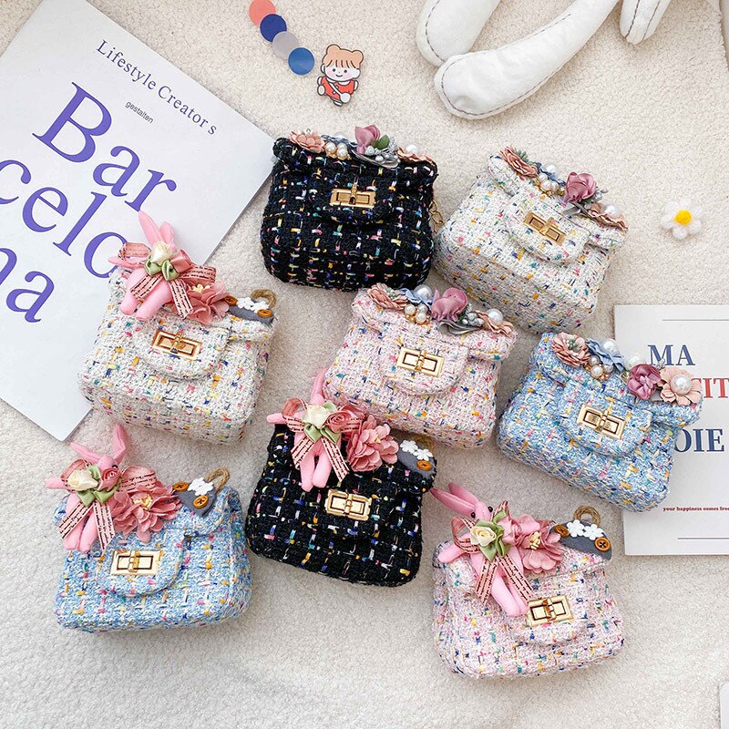 Mini bolsa estilo coreano mulheres de lã cruz sacos de corpo bonito meninas princesa bolsas e bolsas pérola do bebê embreagem bolsa