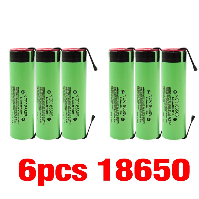 Original 3.7v 3400 mah 18650 battery Rechargeable Lithium Battery NCR18650B Suitable for battery DIY Nickel: 6pcs