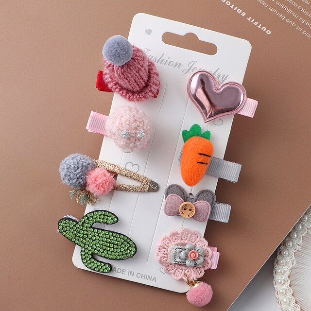 8pcs/set cartoon Hair Clips girl little rabbit hair accessories children cute sweet bow flowers Same color system hairpin: Gold