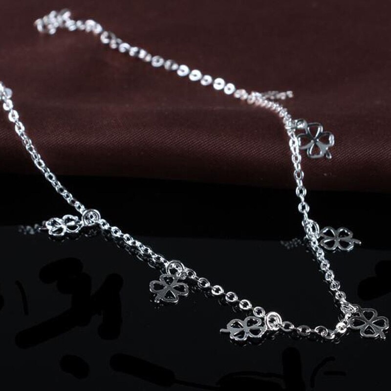Als Warme Broodjes Mode 925 Silver Clover Enkelband Eenvoudige Temperament Dubbele Enkelband, Geschikt Voor Dames JL013