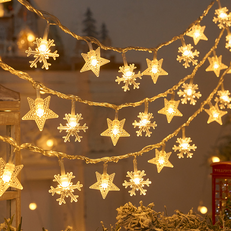 Ljusslinga med 1.5/3m led-bollar, snöflingstjärnor, julslinga, girland, batteridriven för heminredning, juldekoration: L / Oliv