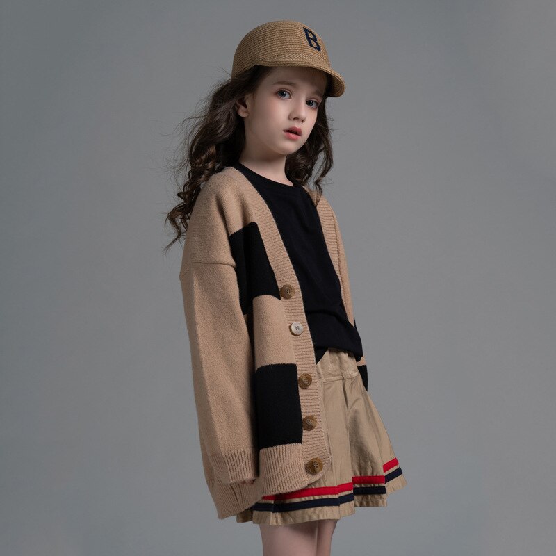 Cárdigan para niñas, suéteres para otoño, ropa para niños, atuendos para niños, abrigo cálido suave de invierno, suéter de punto para niños a rayas