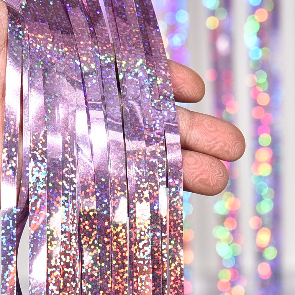 Glitter Curtain Foil Backdrop Birthday Party Wedding Decoration Background Party Wall Decoration Tassel Rain Silk Curtain: Light pink