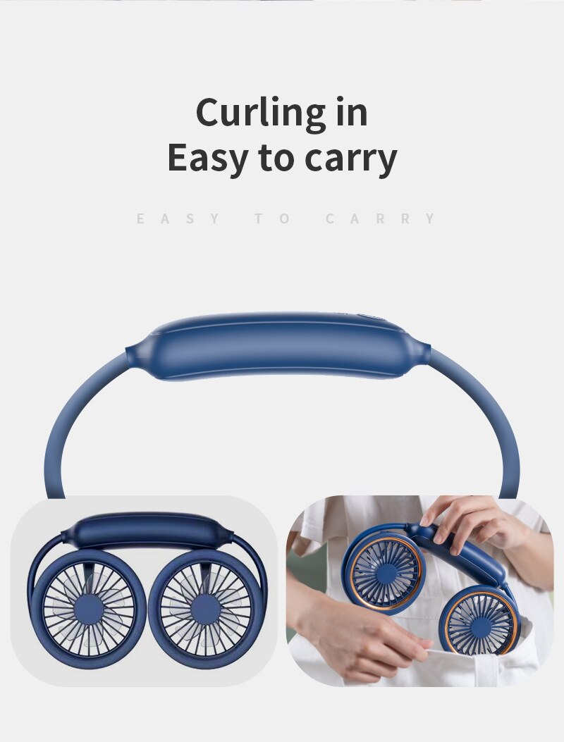 Mini USB Portable Fan Hands-free Neck Fan Rechargeable Battery Small Portable Sports Fan 2000mA Desk Hand Air Conditioner cooler
