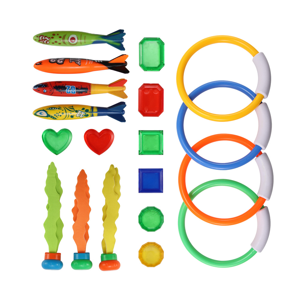 19 Pcs Duiken Spel Speelgoed Set Ringen Schatten Dive Onderwater Zwembad Voor Kids Zomer Torpedo Raket Gooien Piscina
