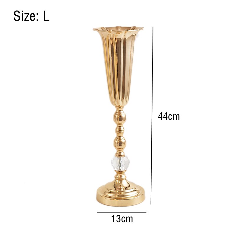 Jarrones de flores de Metal, accesorios de boda, candelabro de hierro chapado en oro, decoración del hogar de boda: Gold L